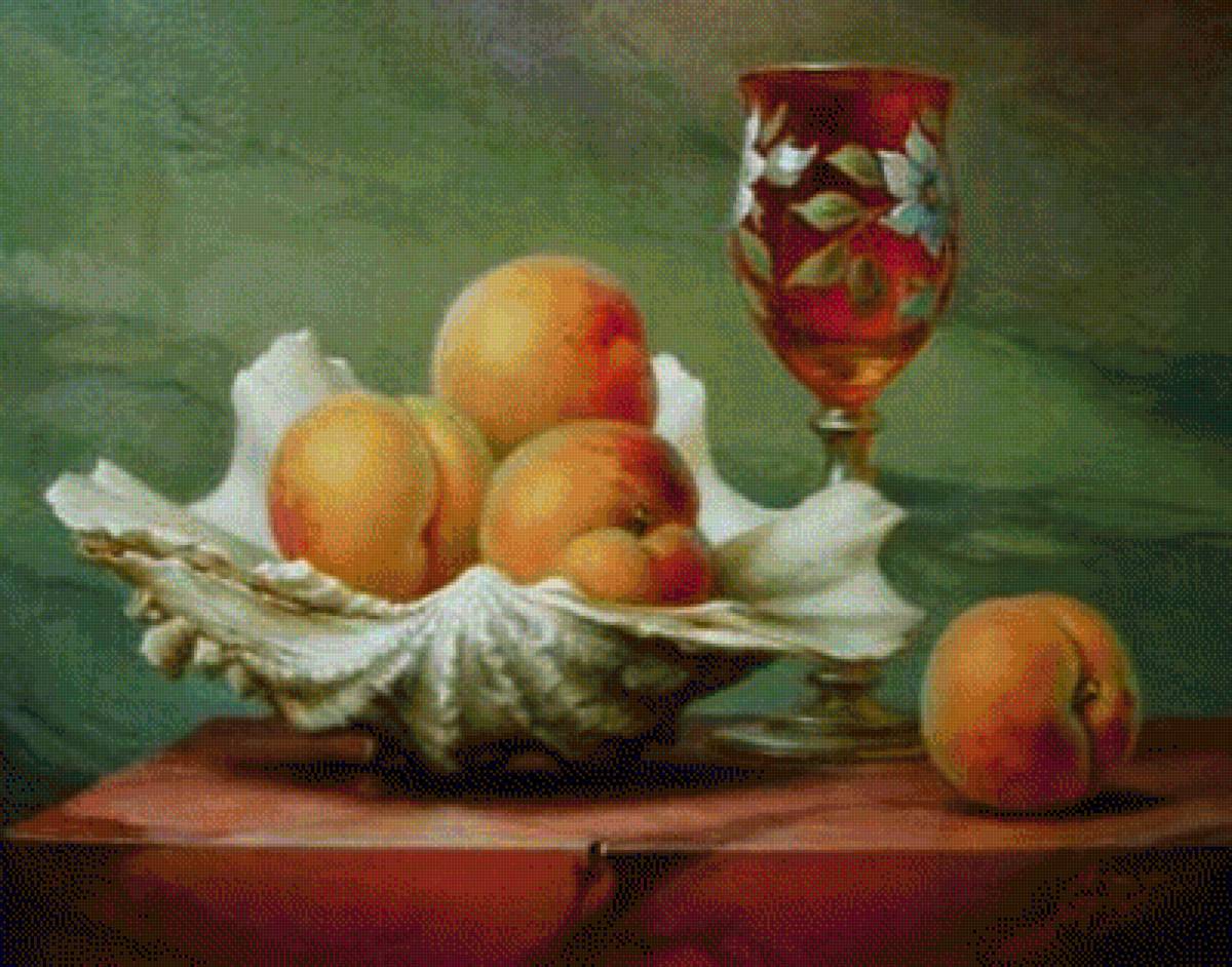 Натюрморт - натюрморт персики бокал ракушка - предпросмотр