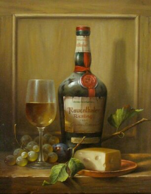 Натюрморт - натюрморт виноград бокал сыр - оригинал