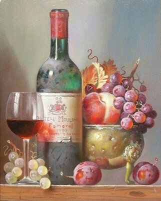 Натюрморт - натюрморт вино фрукты - оригинал