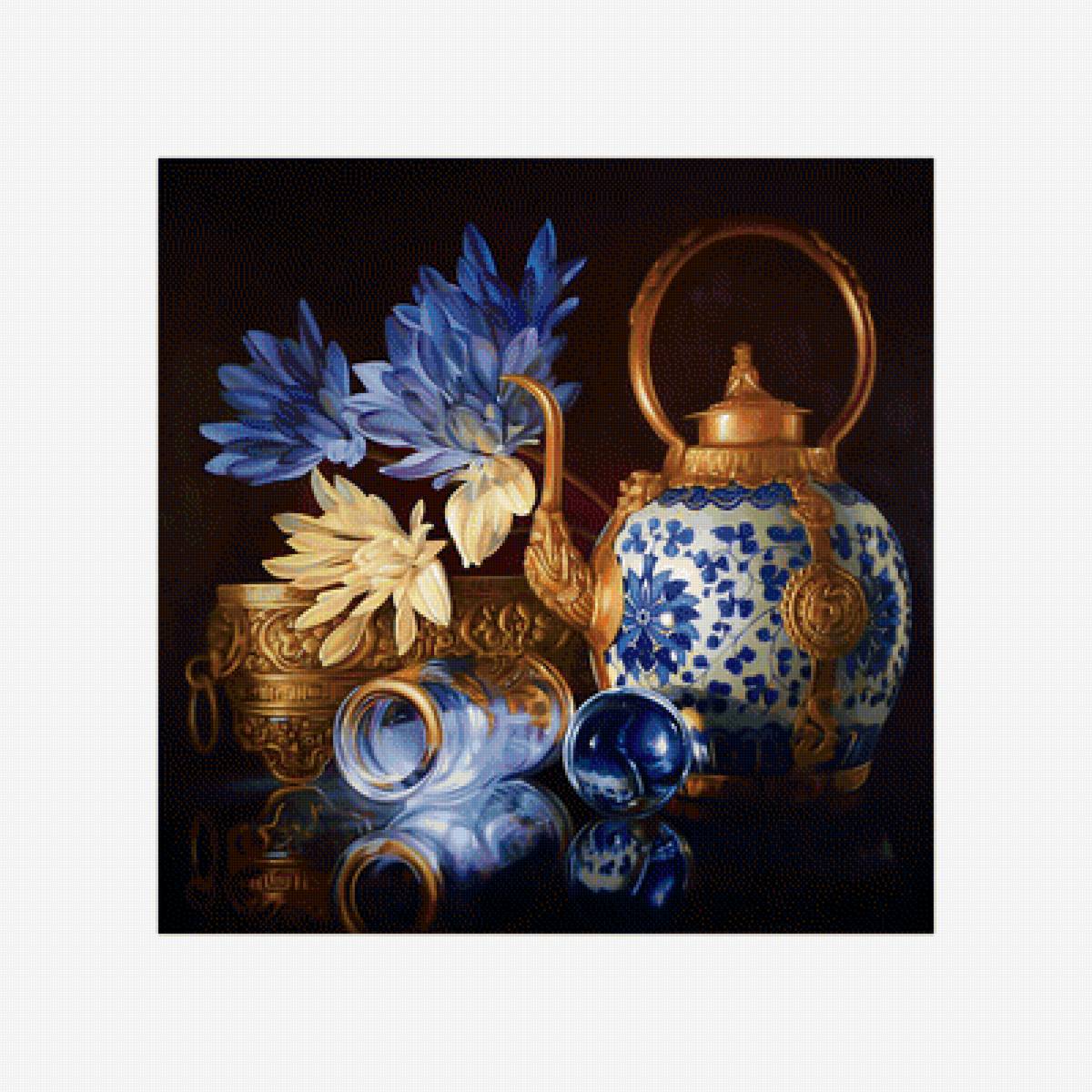 Натюрморт. - натюрморт, цветы., посуда - предпросмотр