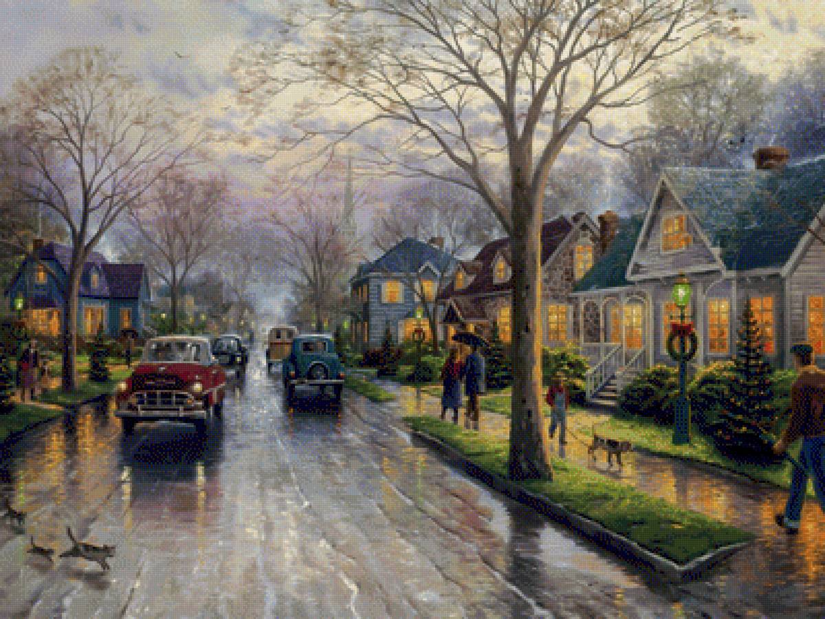Hometown Christmas. - thomas kinkade paintings.cityscape.people.animals. - предпросмотр