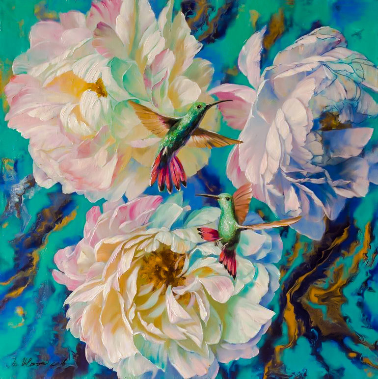 Hummingbird Lovesong. - ira volkova painter.flowers and gardens.birds. - оригинал