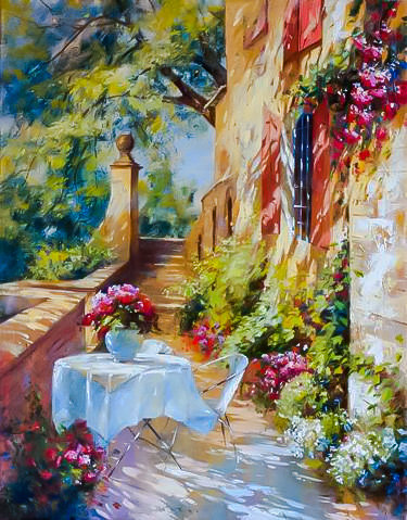 Relaxing Coffe in the Terrace. - ira volkova painter.scenarys.flowers and gardens. - оригинал
