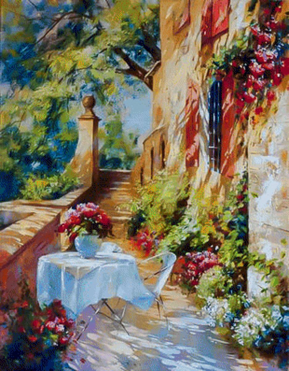 Relaxing Coffe in the Terrace. - ira volkova painter.scenarys.flowers and gardens. - предпросмотр