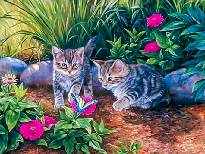 Kittys In The Garden. - animals. - оригинал