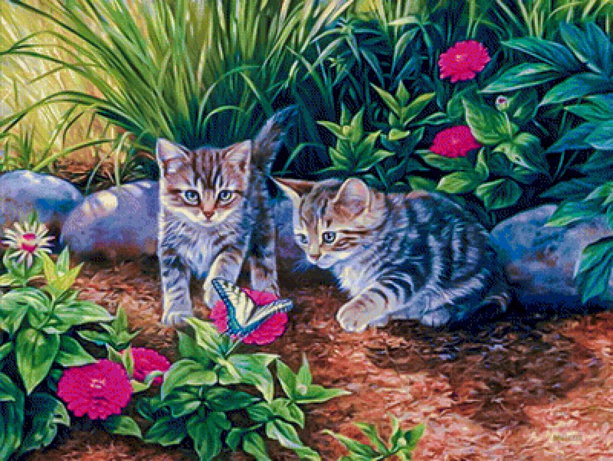 Kittys In The Garden. - animals. - предпросмотр