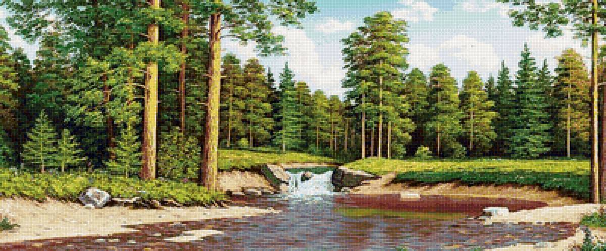 пейзаж - река, лес, природа, пейзаж, елки, сосны - предпросмотр