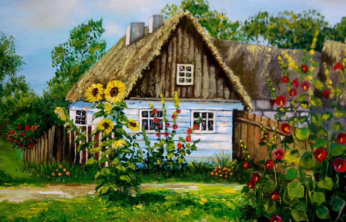 домик в деревне - домик, пейзаж, цветы - оригинал