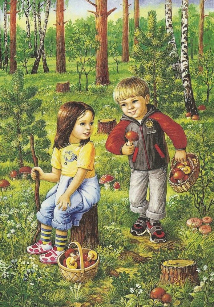 грибники - грибы, детство, дети, люди, лес - оригинал