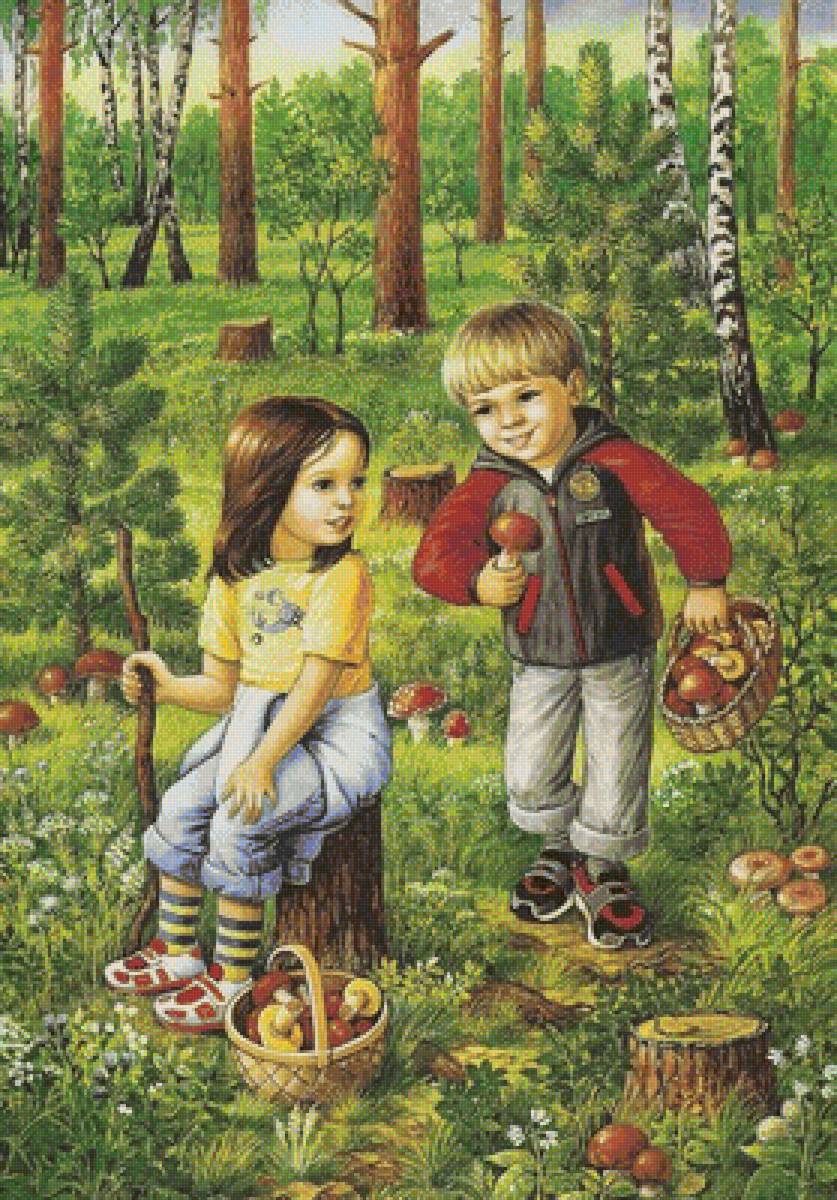 грибники - детство, лес, дети, грибы, люди - предпросмотр