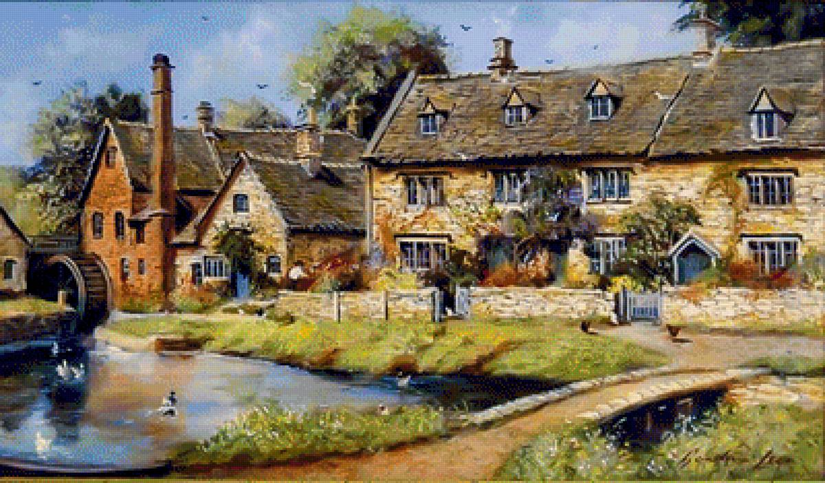 Lower Slaughter. - gordon lees paintings. scenarys.people.birds. - предпросмотр