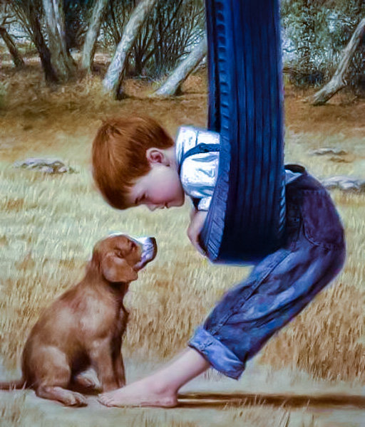 Making Friends. - donald zolan paintings. children.animals. - оригинал