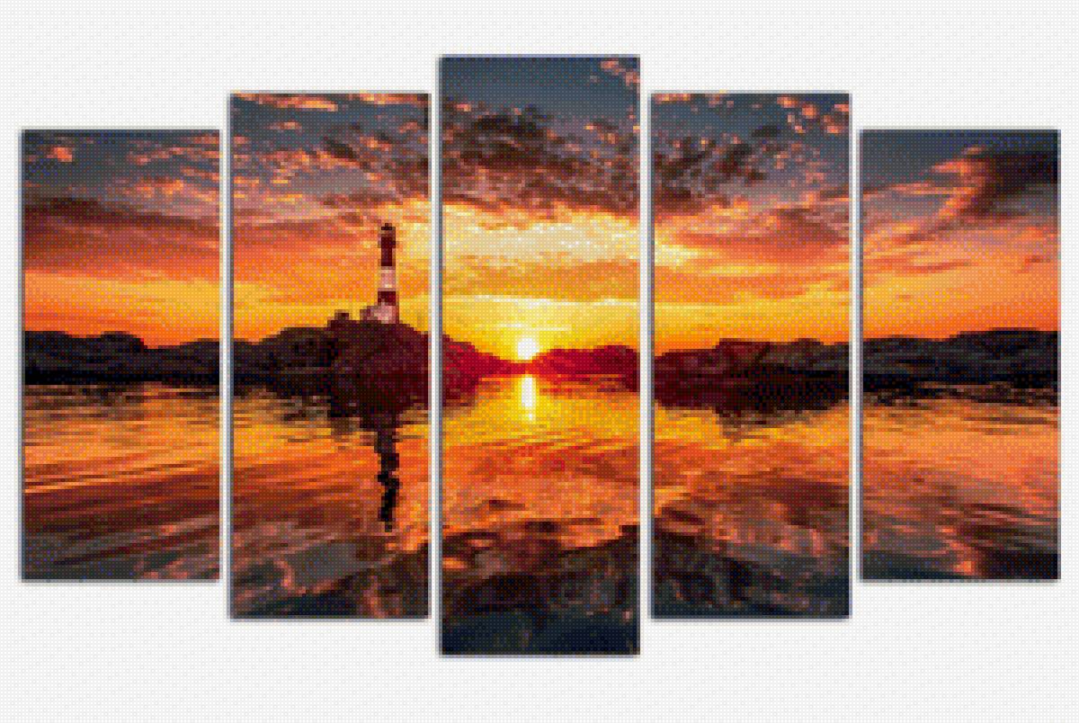Маяк - маяк, море, полиптих, закат - предпросмотр