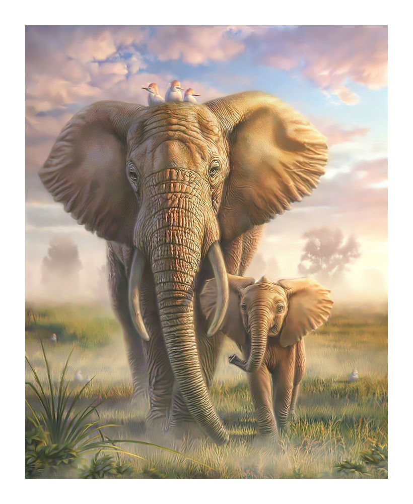 Слоники. - слоны, животные., пейзаж - оригинал