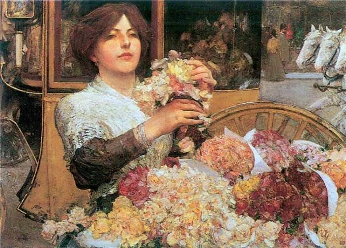 девушка с цветами по мотивам картины Гассам - оригинал
