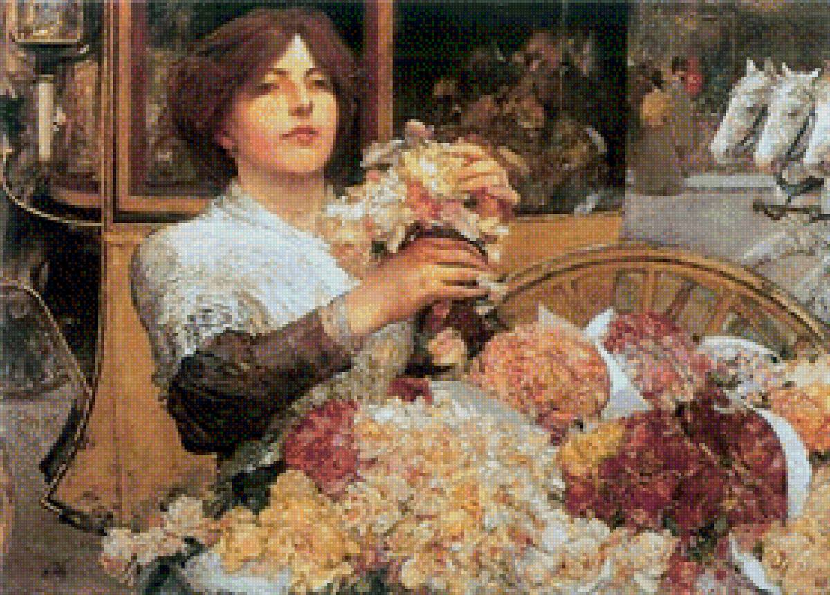 девушка с цветами по мотивам картины Гассам - предпросмотр