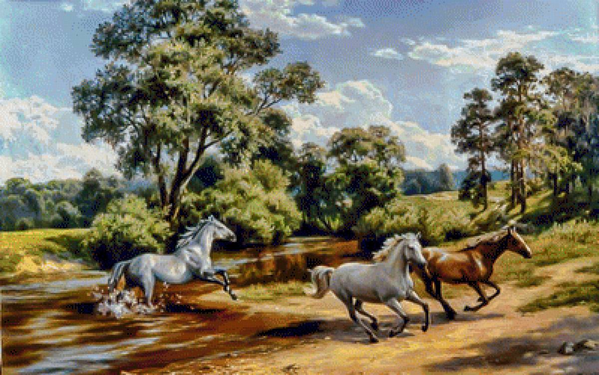 Horses in Freedom. - mikhail satarov paintings.landscape.animals. - предпросмотр