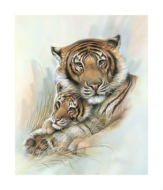 Тигр с тигрёнком. - котенок, животные., хищники, тигры - оригинал