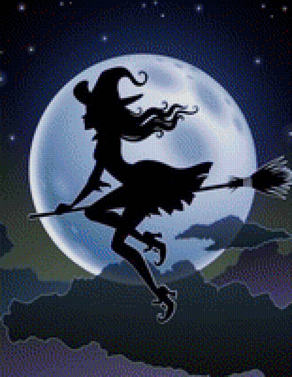 Ведьма в полете - ночь, хэллоуин, магия, ведьма, колдовство, луна - предпросмотр