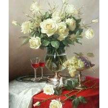 Схема вышивки «Натюрморт с белыми розами.»