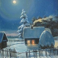 Оригинал схемы вышивки «Зимний вечер в деревне» (№1965511)