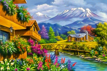 Mountain Overlooking. - arturo zárraga painter.scenarys.flowers and gardens. - оригинал