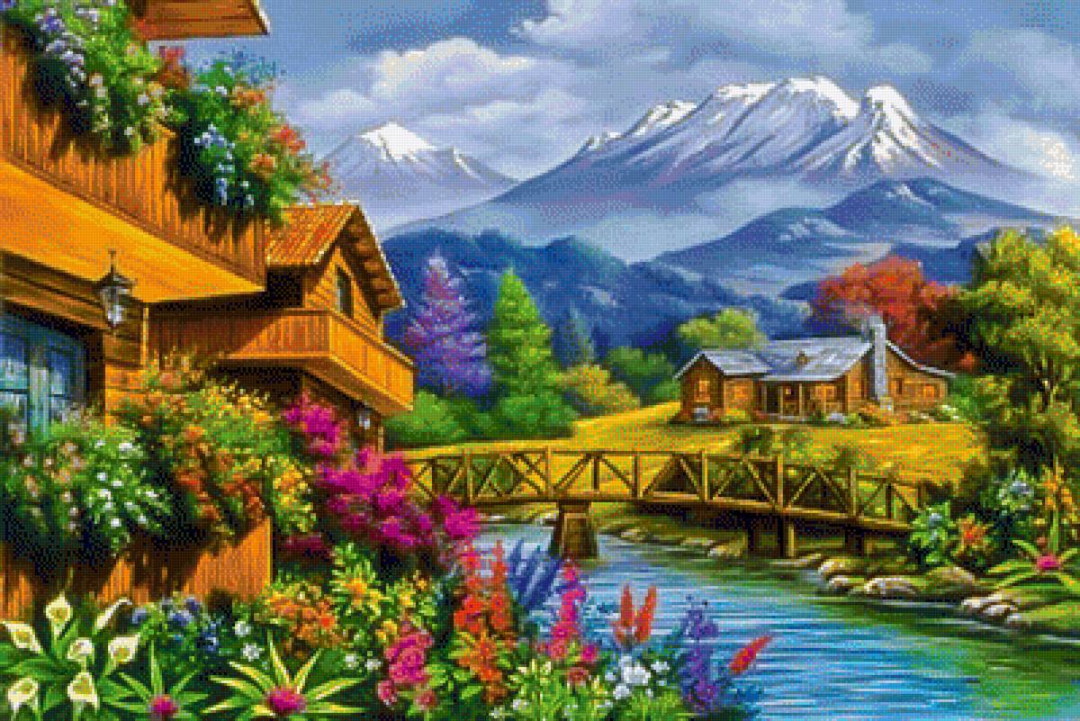 Mountain Overlooking. - arturo zárraga painter.scenarys.flowers and gardens. - предпросмотр