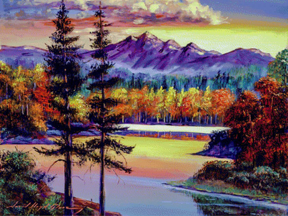 Oak Tree Lake at Sunset. - david lloyd glover paintings.landscape.scenary. - предпросмотр