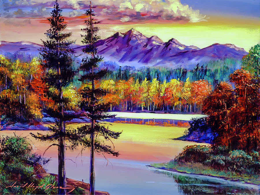Oak Tree Lake at Sunset. - david lloyd glover paintings.landscape.scenary. - оригинал