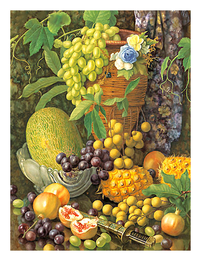 Серия "Натюрморты". - виноград, фрукты, натюрморт, ананас, дыня - оригинал