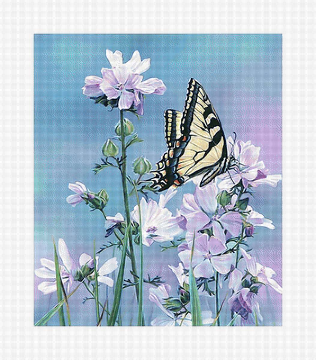 Бабочка и полевые цветы. - бабочка., цветы - предпросмотр