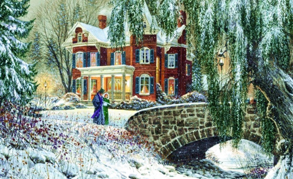 №1966450 - дом, деревья, мостик, зима, домик - оригинал