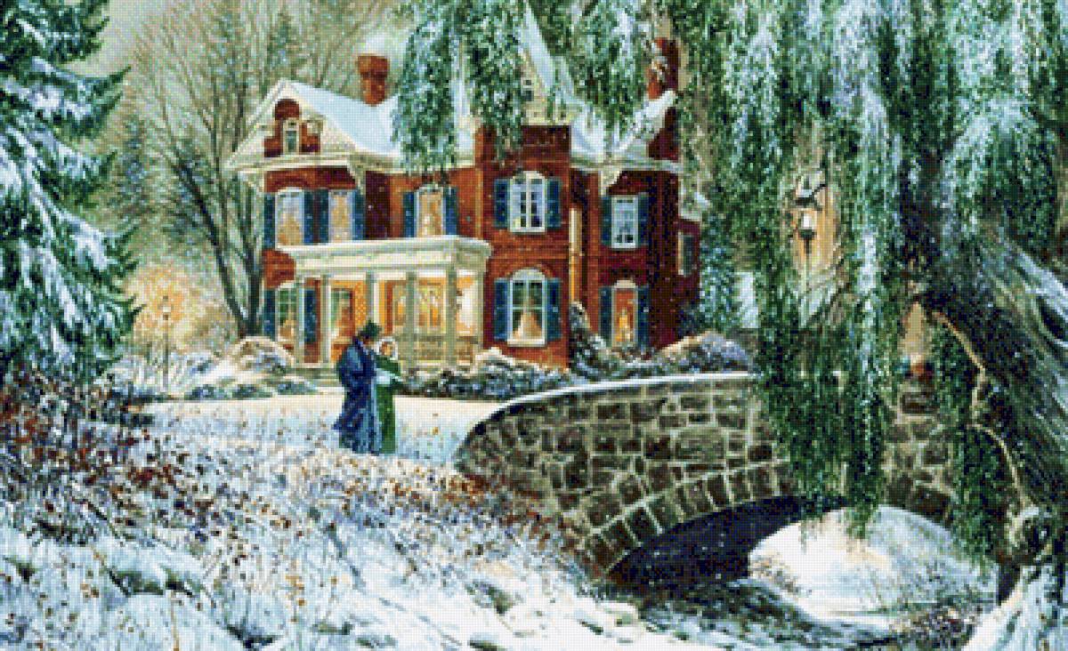 №1966450 - дом, зима, мостик, домик, деревья - предпросмотр