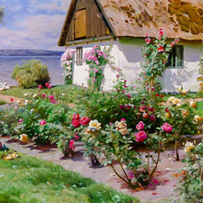 Rose Bushes and a Cottage by the Water, Sørup-