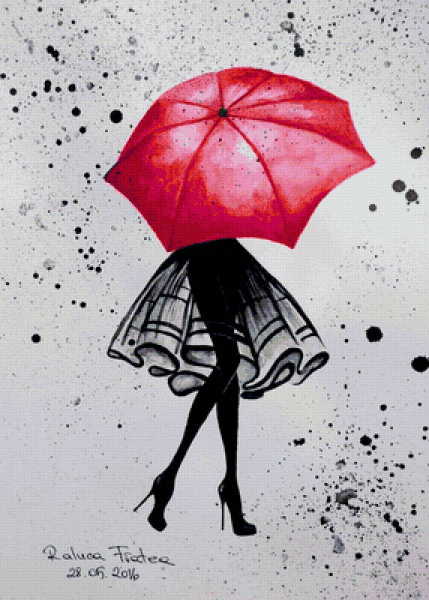 Девушка за зонтом - черное, зонт, красное, девушка - предпросмотр