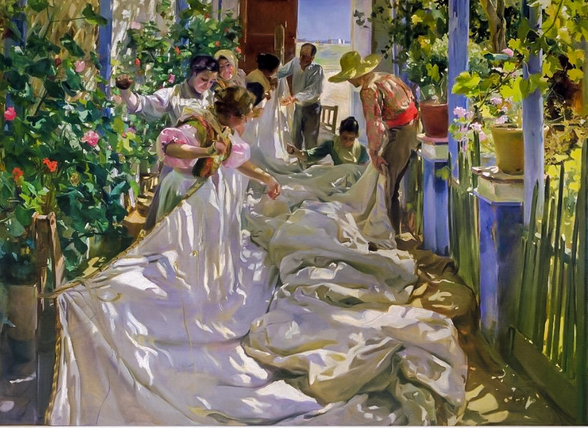 Sewing the Sail. - joaquín sorolla paintings.people. - оригинал
