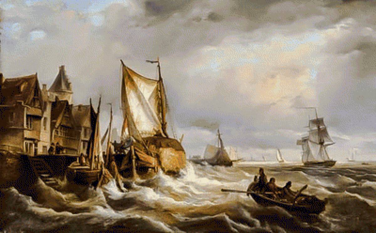 Ships in the Storm. - charles henri joseph leickert paints.seascapes.ships.people. - предпросмотр