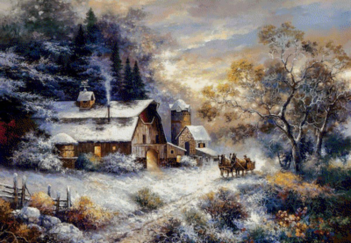 Snowy Evening Outing. - james lee painter.snowscenespeople.animals. - предпросмотр