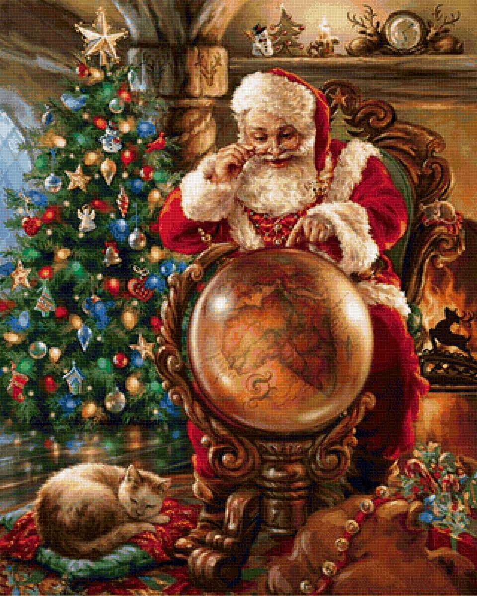 Санта-Клаус - санта-клаус, новый год, елка, глобус - предпросмотр