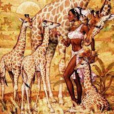 Девушка с жирафами