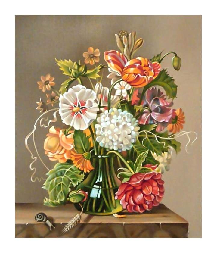 Букет и улитка. - живопись, улитка, ваза, букет, цветы, картина - оригинал