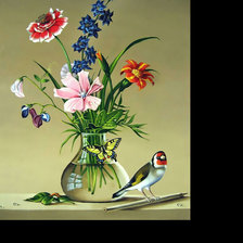 Оригинал схемы вышивки «Полевые цветы, птичка, бабочка.» (№1967449)