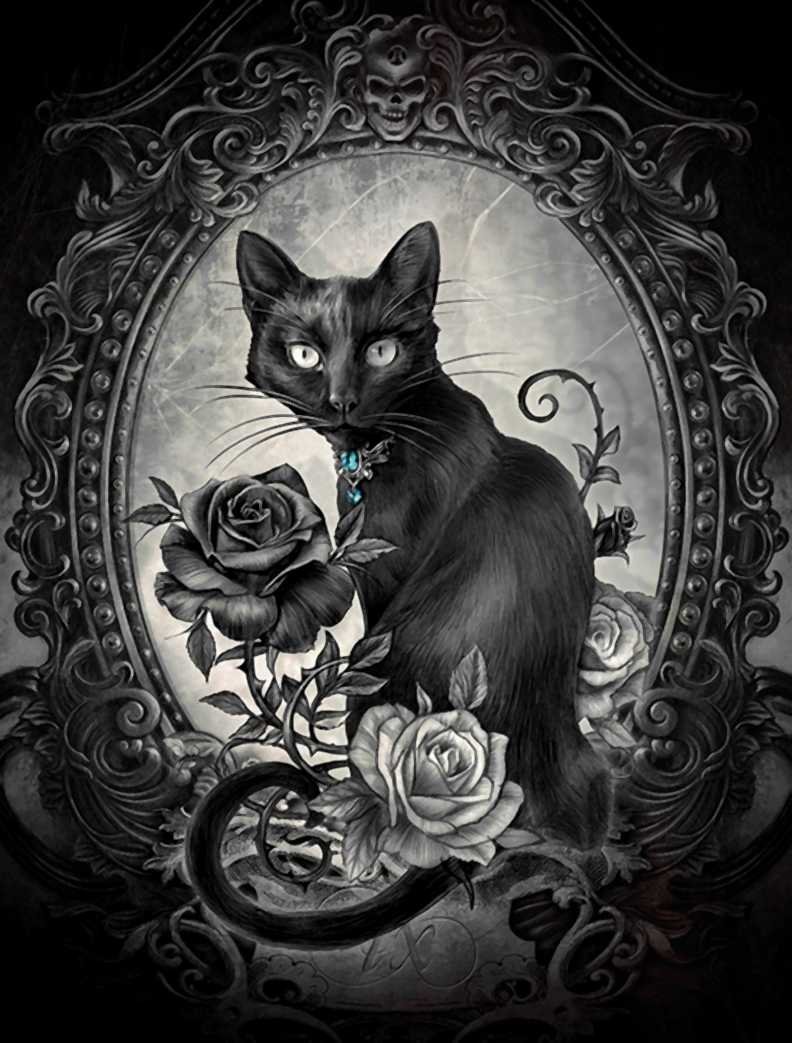 №1967458 - зеркало, розы, магия, черная кошка - оригинал