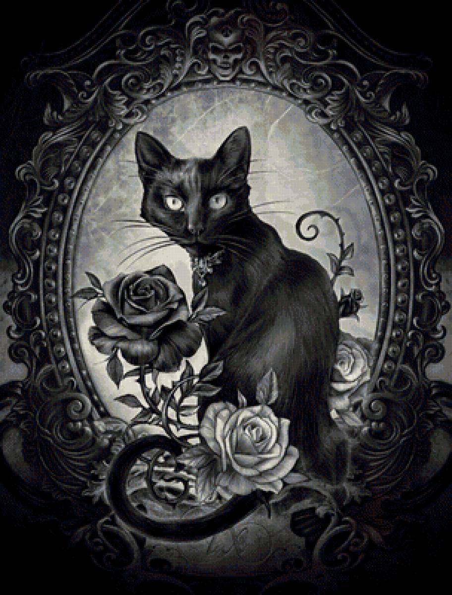 №1967458 - розы, черная кошка, магия, зеркало - предпросмотр