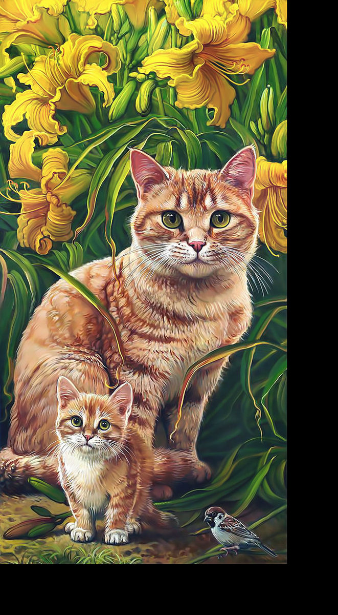 Рыжая семейка. - котенок, кошки, коты, цветы - оригинал