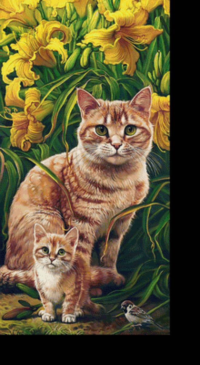 Рыжая семейка. - цветы, кошки, котенок, коты - предпросмотр