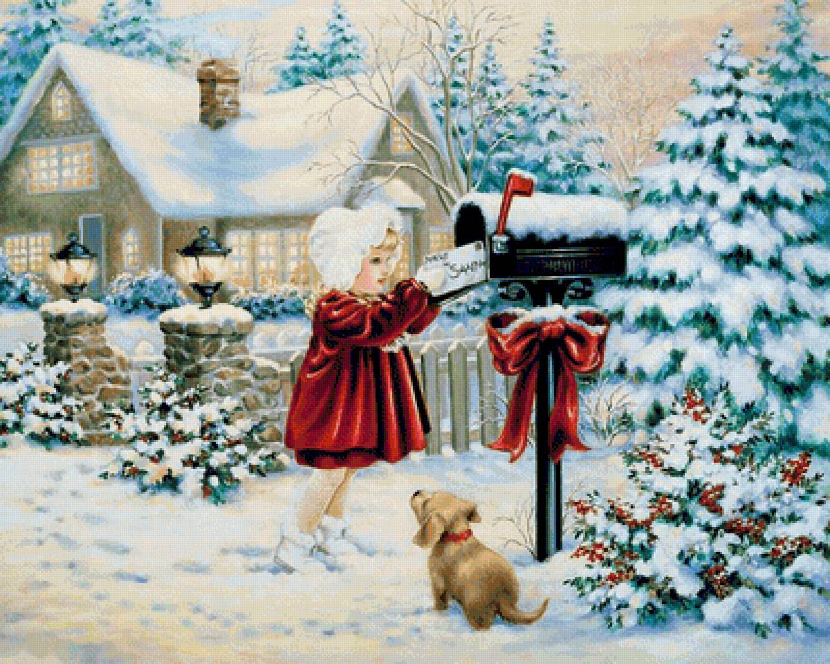 №1967629 - зима, собачка, девочка, елки, домик - предпросмотр