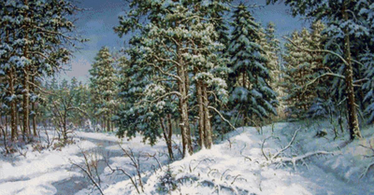 зима - осень, пейзаж, лес, сосны, природа - предпросмотр