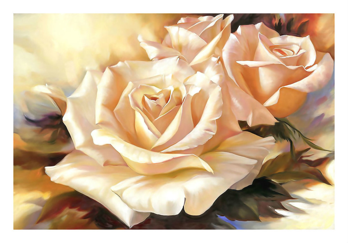 Кремовые розы. - цветы, розы, живопись. - оригинал