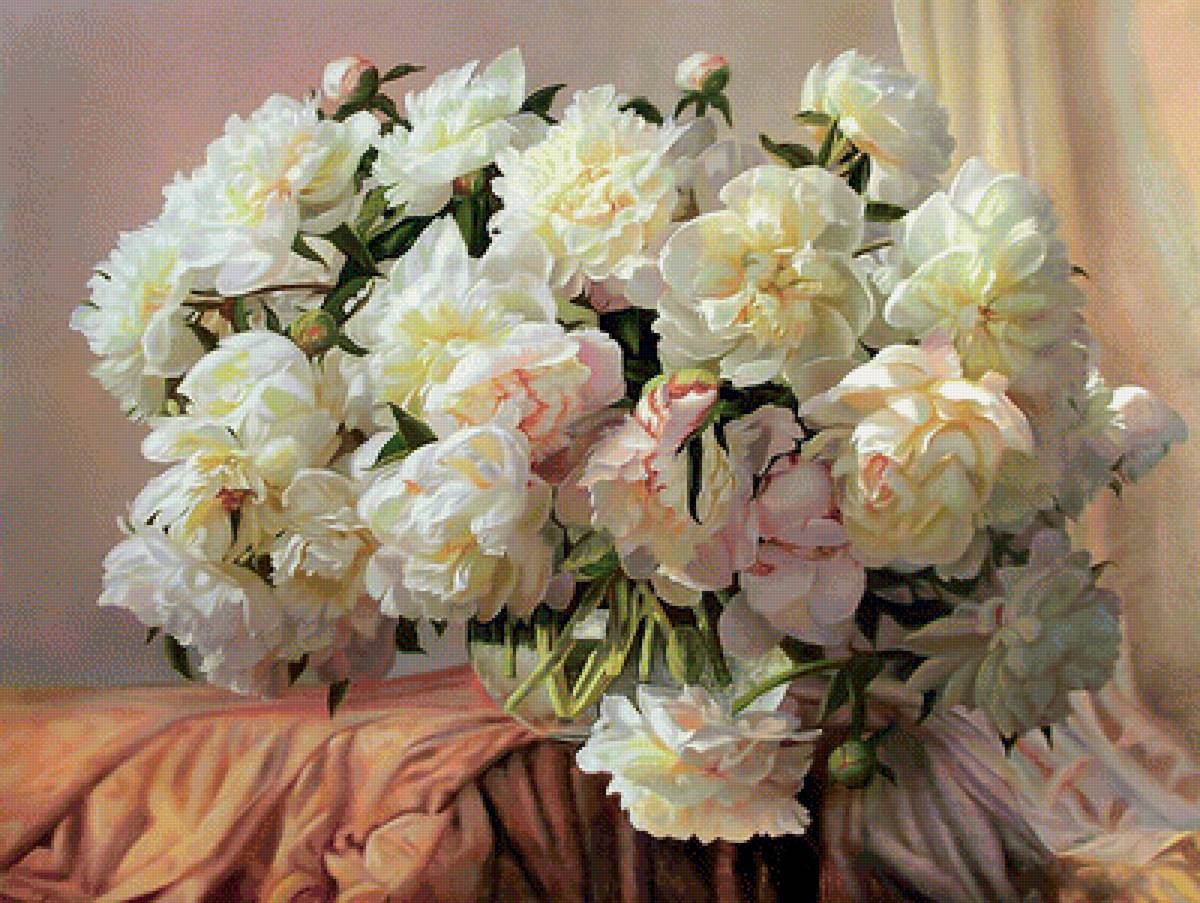 Нежные пионы. - цветы, пионы, букет, картина., ваза, живопись - предпросмотр